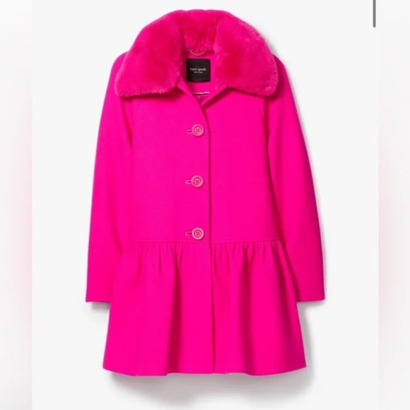 RARE SIZES Available: Kate Spade Pink Faux Fur Flounce Wool Coat - NWT - FREESHP - Picture 8 of 11